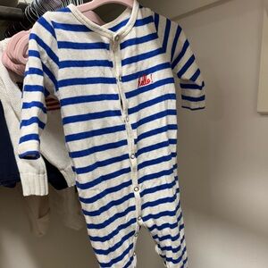 Maison Labiche Striped Blue and White Baby Footie Pajamas